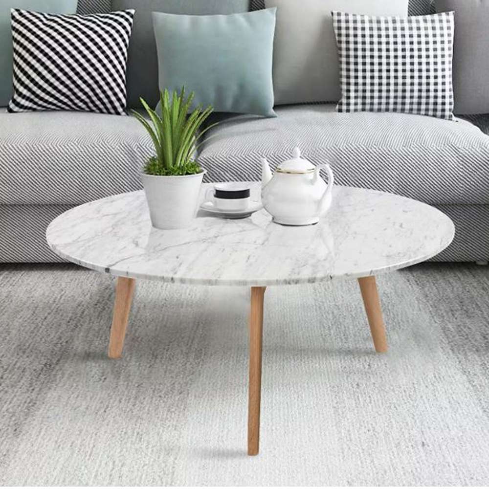 Stella 32 in. Oak/White Medium Round Marble Coffee Table
