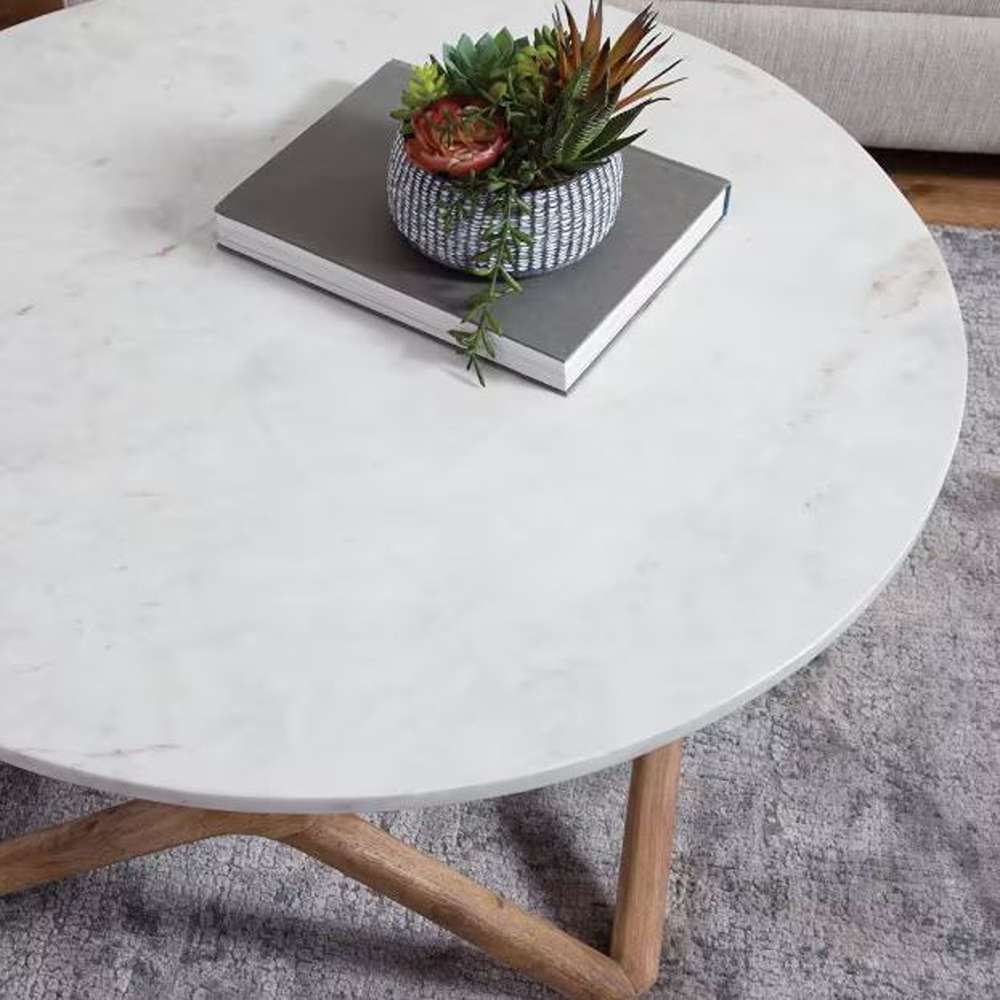 Wyman 36 in. White Round Marble Coffee Table